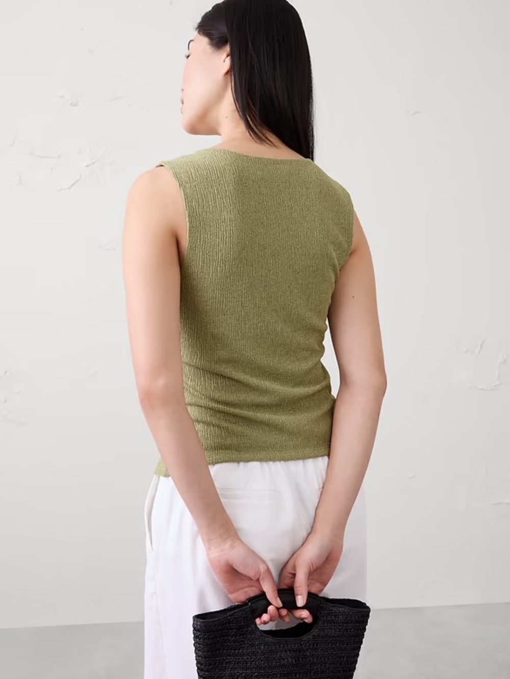 Banana Republic Factory Jacquard Crinkled Vest Top Mosstone Green M - Picture 4 of 5